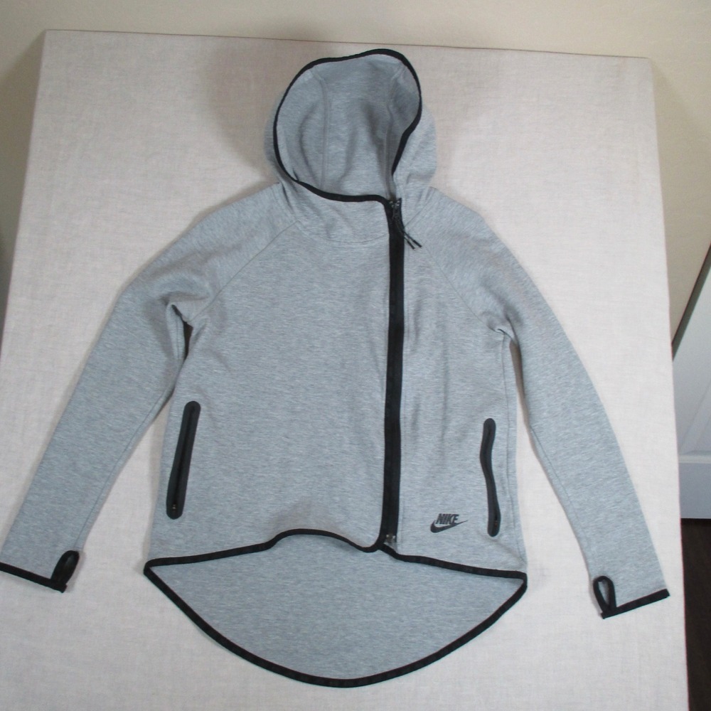 Nike Tech Fleece Hoodie Womens‎ XS Gray Excellent Asymmetrical Zip Jacket